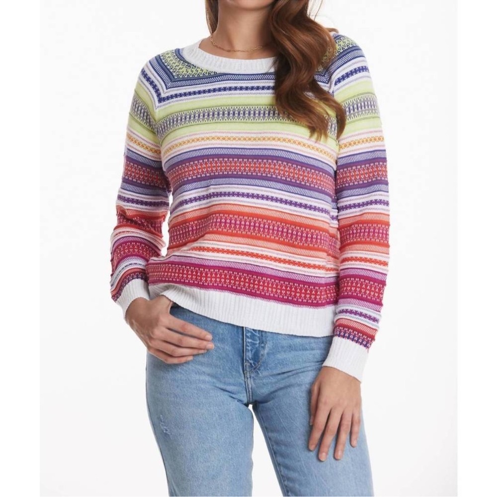Tyler Boe Rainbow Cotton Thermal Faire Isle Striped Long Sleeve Sweater size M